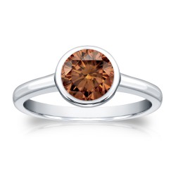 Gold 1ct TDW Bezel Round Cut Brown Diamond Solitaire Engagement Ring - Handcrafted By Name My Rings™