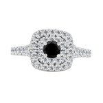 Gold 1ct TDW Black Round Diamond Double Halo Engagement Ring - Handcrafted By Name My Rings™