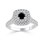 Gold 1ct TDW Black Round Diamond Double Halo Engagement Ring - Handcrafted By Name My Rings™
