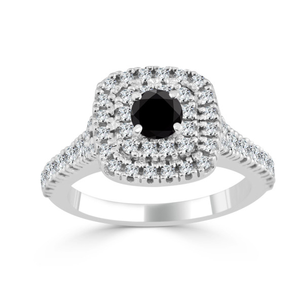 Gold 1ct TDW Black Round Diamond Double Halo Engagement Ring - Handcrafted By Name My Rings™