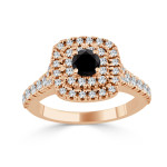 Gold 1ct TDW Black Round Diamond Double Halo Engagement Ring - Handcrafted By Name My Rings™