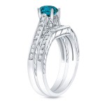Gold 1ct TDW Blue Diamond Curved Band Bridal Ring Set - Handcrafted By Name My Rings™