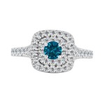 Gold 1ct TDW Blue Round Diamond Double Halo Engagement Ring - Handcrafted By Name My Rings™