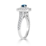 Gold 1ct TDW Blue Round Diamond Double Halo Engagement Ring - Handcrafted By Name My Rings™