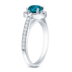 Gold 1ct TDW Blue Round Diamond Engagement Ring - Handcrafted By Name My Rings™