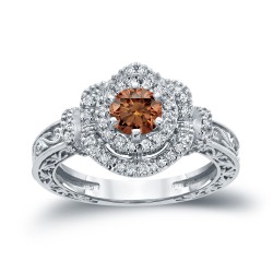 Gold 1ct TDW Brown Round Diamond Engagement Ring - Handcrafted By Name My Rings™