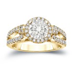 Gold 1ct TDW Certified Round Cut Diamond Halo Engagement Ring - Handcrafted By Name My Rings™