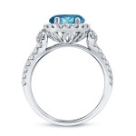 Gold 1ct TDW Round Cut Blue Diamond Halo Engagement Ring - Handcrafted By Name My Rings™