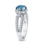 Gold 1ct TDW Round Cut Blue Diamond Halo Engagement Ring - Handcrafted By Name My Rings™