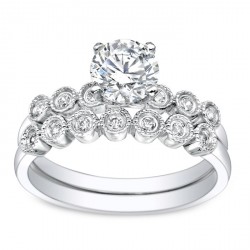 Gold 1ct TDW Round Diamond Bridal Ring Set - Handcrafted By Name My Rings™