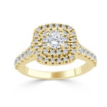 Gold 1ct TDW Round Diamond Double Halo Engagement Ring - Handcrafted By Name My Rings™