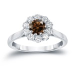 Gold 1ct TDW Round-cut Brown Diamond Halo Engagement Ring - Handcrafted By Name My Rings™
