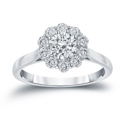Gold 1ct TDW Round-cut Diamond Halo Engagement Ring - Handcrafted By Name My Rings™