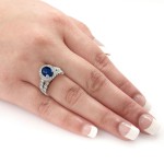 Gold 2 1/2ct Oval Cut Blue Sapphire and 3/5ct TDW Diamond Brial Ring Set - Handcrafted By Name My Rings™