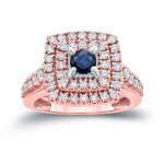 Gold 2/5ct Blue Sapphire and 1ct TDW Diamond Cluster Engagement Ring - Handcrafted By Name My Rings™