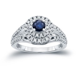 Gold 2/5ct Blue Sapphire and 3/5ct TDW Diamond Cluster Engagement Ring - Handcrafted By Name My Rings™