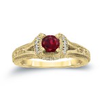 Gold 2/5ct Ruby and 1/8ct TDW Round Diamond Engagement Ring - Handcrafted By Name My Rings™