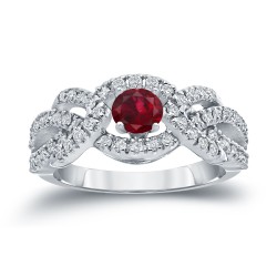 Gold 2/5ct Ruby and 3/5ct TDW Diamond Engagement Ring - Handcrafted By Name My Rings™