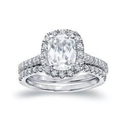 Gold 2ct TDW Certified Cushion Cut Diamond Bridal Ring Set - Handcrafted By Name My Rings™