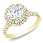 Gold 2ct TDW Certified Diamond Double Halo Engagement Ring - Handcrafted By Name My Rings™