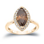 Gold 2ct TDW Marquise Halo Brown and White Diamond Ring - Handcrafted By Name My Rings™