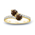 Gold 2ct TDW Round Cut Brown Diamond 3-prong, 2-stone Engagement Ring - Handcrafted By Name My Rings™