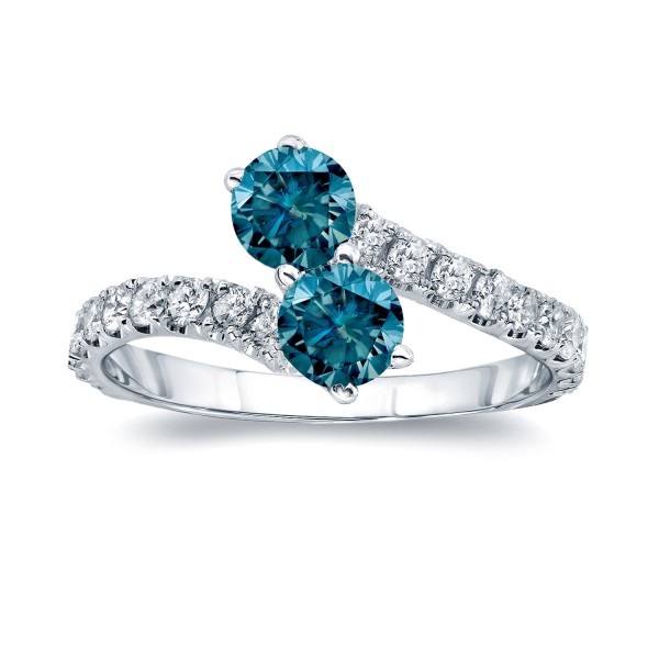 Gold 2ct TDW Round-cut Blue Diamond 3Prong 2-stone Engagement Ring - Handcrafted By Name My Rings™