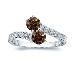 Gold 2ct TDW Round-cut Brown Diamond 4-prong, 2-stone Engagement Ring - Handcrafted By Name My Rings™