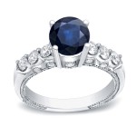 Gold 3/4ct Blue Sapphire  and 3/4ct TDW Round Diamond Engagement Ring - Handcrafted By Name My Rings™