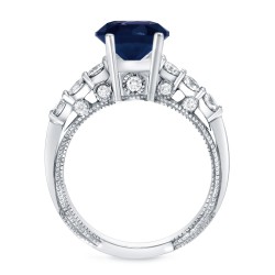 Gold 3/4ct Blue Sapphire  and 3/4ct TDW Round Diamond Engagement Ring - Handcrafted By Name My Rings™