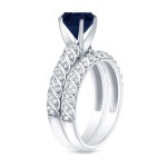 Gold 3/4ct Blue Sapphire and 1/2ct TDW Round Diamond Engagement Ring - Handcrafted By Name My Rings™