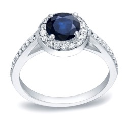 Gold 3/4ct Blue Sapphire and 1/3ct TDW Round Diamond Engagement Ring - Handcrafted By Name My Rings™