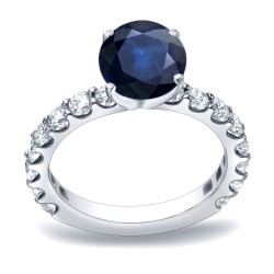 Gold 3/4ct Blue Sapphire and 1ct TDW Round Diamonds Engagament Ring - Handcrafted By Name My Rings™