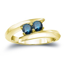 Gold 3/4ct TDW 2-stone Round-cut Blue Diamond Engagement Ring - Handcrafted By Name My Rings™