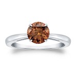 Gold 3/4ct TDW 4-Prong Round Cut Brown Diamond Solitaire Engagement Ring - Handcrafted By Name My Rings™