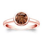 Gold 3/4ct TDW Bezel Round Cut Brown Diamond Solitaire Engagement Ring - Handcrafted By Name My Rings™