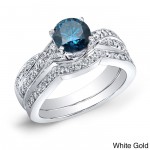 Gold 3/4ct TDW Blue and White Diamond Bridal Ring Set - Handcrafted By Name My Rings™
