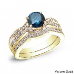 Gold 3/4ct TDW Blue and White Diamond Bridal Ring Set - Handcrafted By Name My Rings™