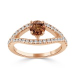 Gold 3/4ct TDW Brown Round Diamond Engagement Ring - Handcrafted By Name My Rings™