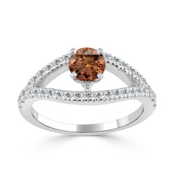 Gold 3/4ct TDW Brown Round Diamond Engagement Ring - Handcrafted By Name My Rings™
