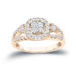 Gold 3/4ct TDW Halo Cluster Diamond Engagement Ring - Handcrafted By Name My Rings™