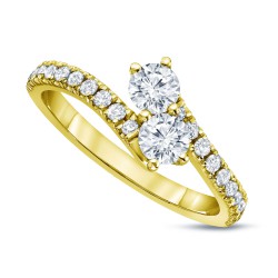 Gold 3/4ct TDW Round-Cut Diamond 4Prong 2-Stone Engagement Ring - Handcrafted By Name My Rings™