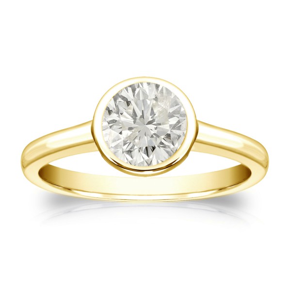 Gold 3/4ct TDW Round-Cut Diamond Solitaire Bezel Ring - Handcrafted By Name My Rings™