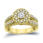 Gold 3/4ct TDW Round Halo Diamond Engagement Ring - Handcrafted By Name My Rings™