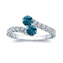 Gold 3/4ct TDW Round-cut Blue Diamond 4-prong, 2-stone Engagement Ring - Handcrafted By Name My Rings™