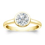 Gold 3/4ct TDW Round-cut Diamond Solitaire Bezel Engagement Ring - Handcrafted By Name My Rings™