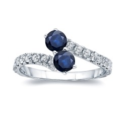 Gold 3/5ct Blue Sapphire and 1/3ct TDW Diamond 4-prong, 2-stone Engagement Ring - Handcrafted By Name My Rings™