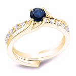 Gold 3/5ct Blue Sapphire and 2/5ct TDW Round Diamond Bridal Ring Set - Handcrafted By Name My Rings™
