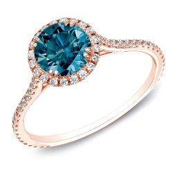 Rose Gold 1 1/2ct TDW Blue Round Diamond Halo Ring - Handcrafted By Name My Rings™
