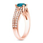 Rose Gold 1 1/4ct TDW Blue Round Diamond Engagement Ring - Handcrafted By Name My Rings™